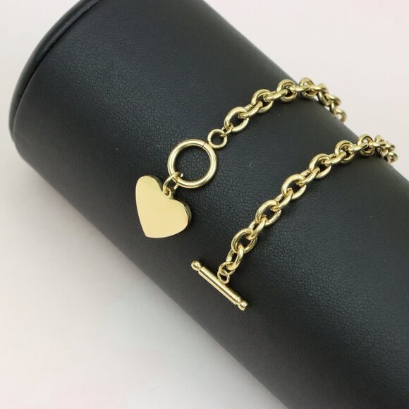Yellow Gold Plated Heart Charm Bracelet, 18cm Adjustable Chain, XPBL0603 - Picture 1 of 12